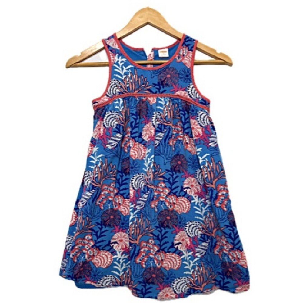 Gymboree Seashell Print Sundress Girls Size 8 Embroidered Blue A-Line Tank Dress